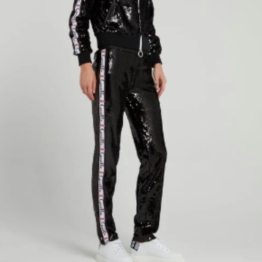 NEW GAeLLE Paris Black Sequin Waistband High Rise Pull On Pants Size 8